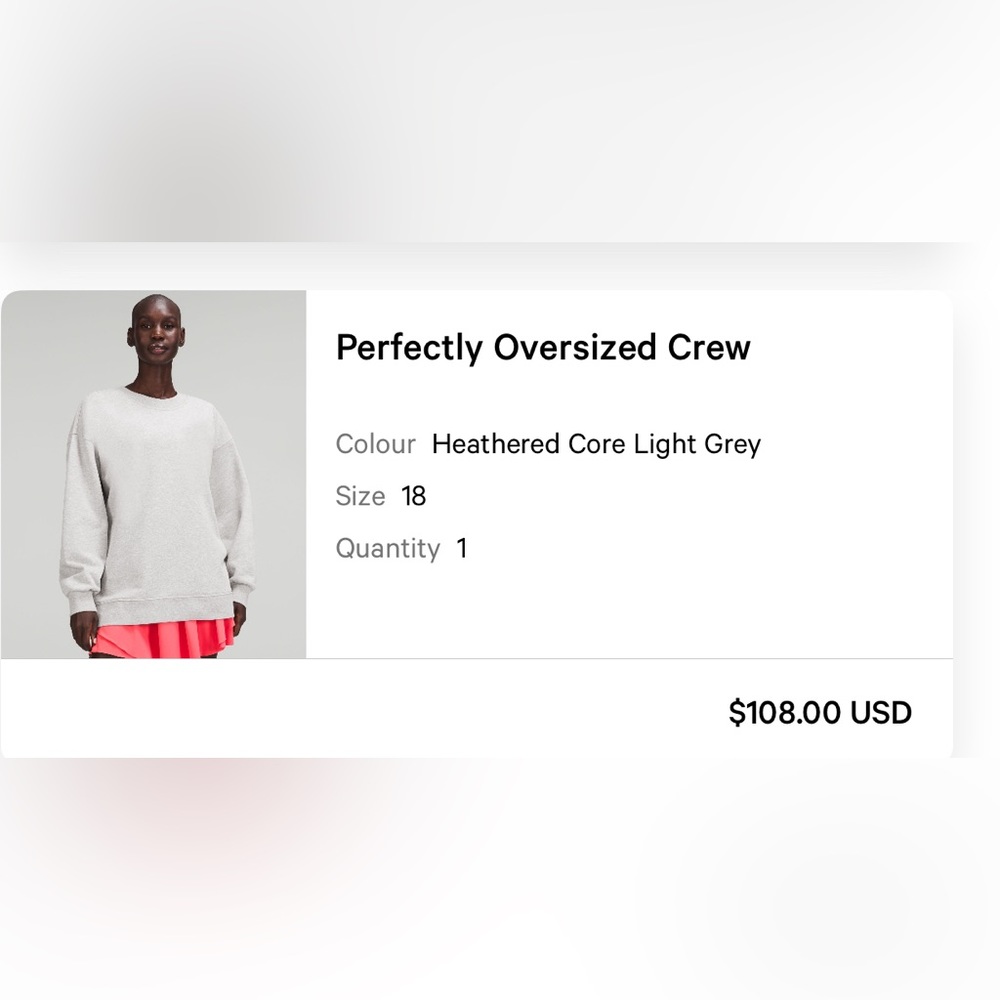 LULULEMON PERFECTLY OVERSIZED CREW GREY SIZE 18